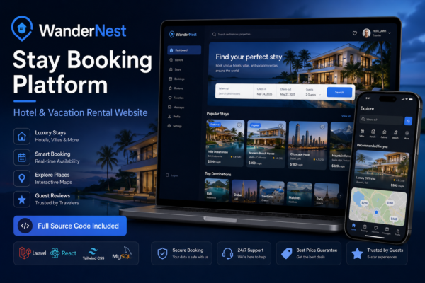 WanderNest Stay Booking Platform Source Code | Hotel & Vacation Rental Website