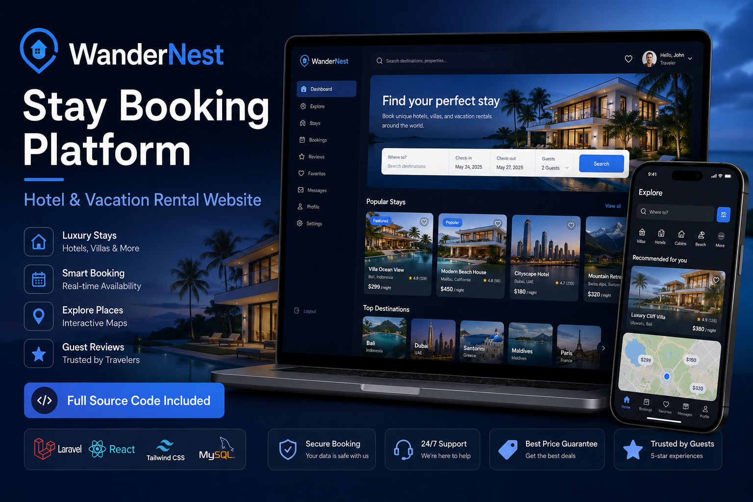 WanderNest Stay Booking Platform Source Code | Hotel & Vacation Rental Website
