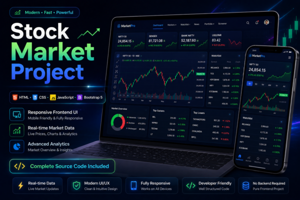 Stock Market Project – HTML, CSS, JavaScript, Bootstrap Source Code