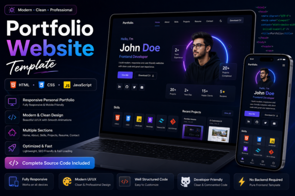 Portfolio Website Template Using HTML CSS JavaScript Source Code